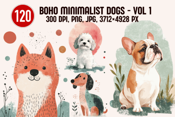 Boho Minimalist Dogs – Vol 1: Stylish Scandinavian Illustrations