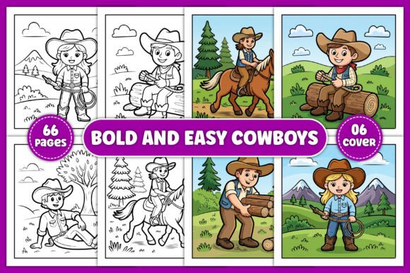 Bold and Easy Cowboys Coloring Book: A Western Design Asset