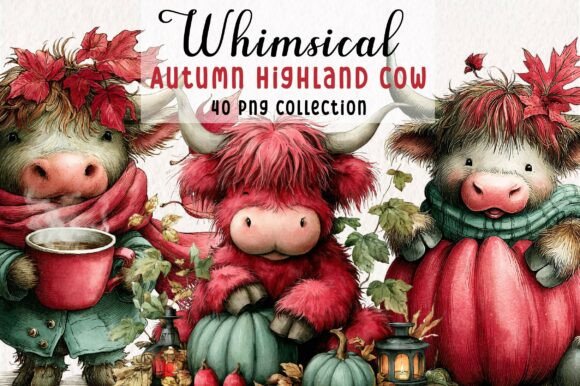 Charming Autumn Highland Cow PNG Clipart for Projects
