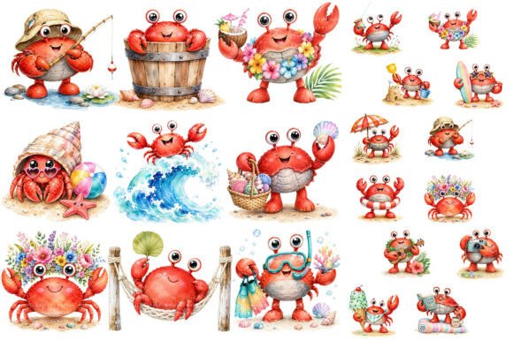 Funny Crab Summer Beach Clipart Bundle: Your Go-To Design Asset