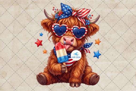 Funny Highland Cow 4th of July PNG: Your Go-To Patriotic Design Asset