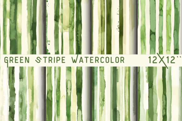 Green Stripe Watercolor Backgrounds: A Botanical Design Asset