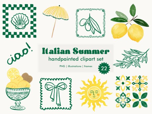 Italian Summer Mediterranean Clipart Set: Capture La Dolce Vita