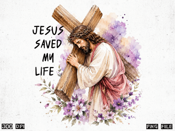 Jesus Saved My Life Watercolor Cross: A Faith-Based Design Asset