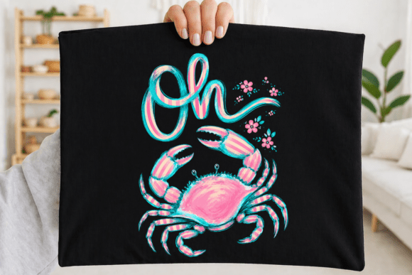 Oh Crab PNG: Pink Blue Beach Summer Design for Coastal Projects
