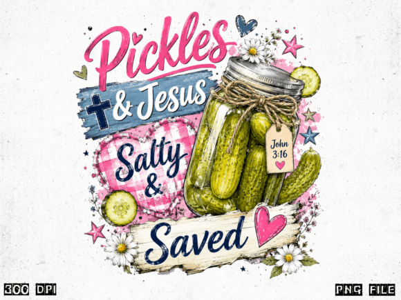 Pickles & Jesus Salty and Saved PNG: Faith-Based Fun