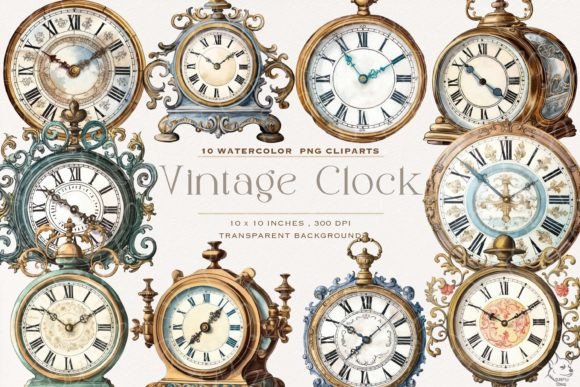 Timeless Charm: Using Vintage Clock Watercolor Clipart in Modern Design