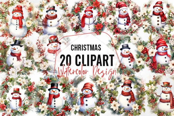 Vintage Snowman Christmas Wreath Clipart for Festive Designs