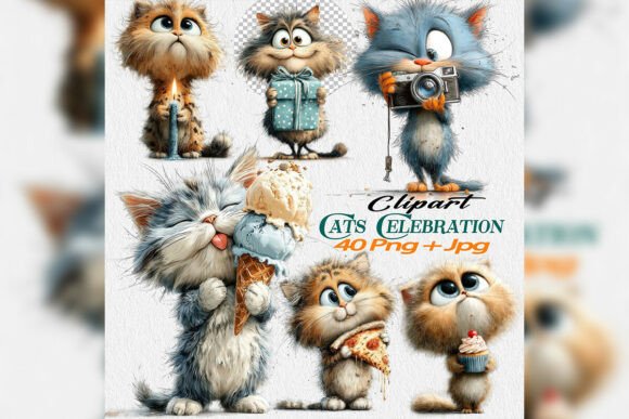 Whimsical Feline Party Art for Creative Projects